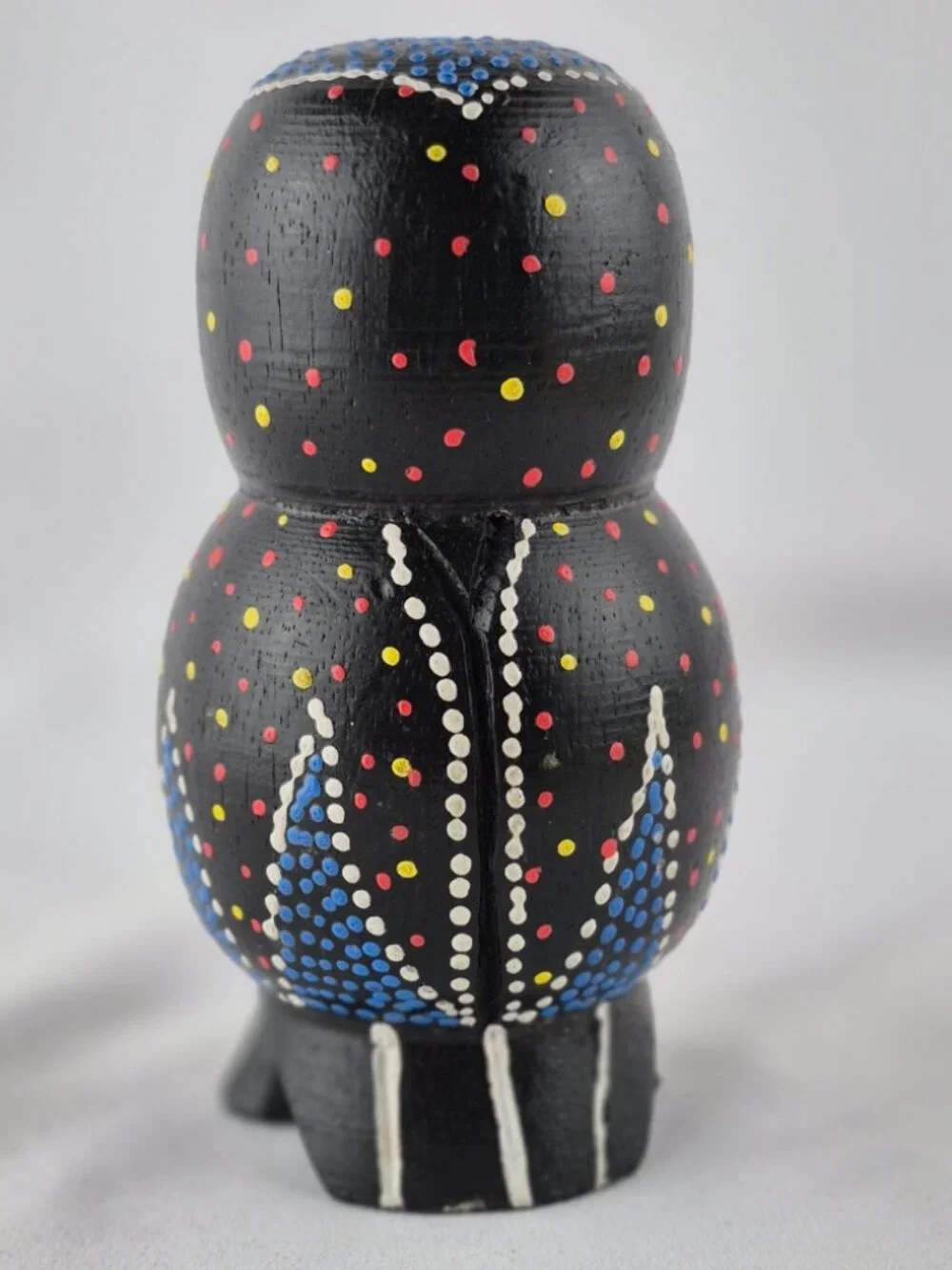 Hand Painted Wooden Owl Figurine Dot Art Folk Art Sculpture